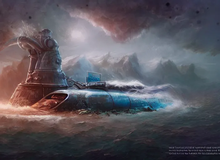 Image similar to metal submarine underwater in the lake of an alien planet, digital art, detailed, artgerm, artstation, deviant art, by kim keever