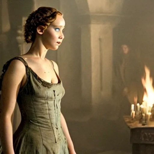 Image similar to jennifer lawrence is frankenstein's monster, still from the movie mary shelley's frankenstein