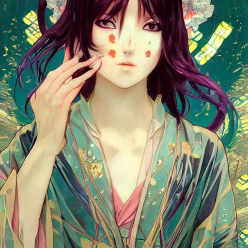 Image similar to emo japanesque electric girl gumi, anime style, hyper detailed, illustration, digital painting, art by artgerm and greg rutkowski and alphonse mucha, high delicate defined details, anime stylized, highly detailed, realistic, sharp focus, styled by rhads