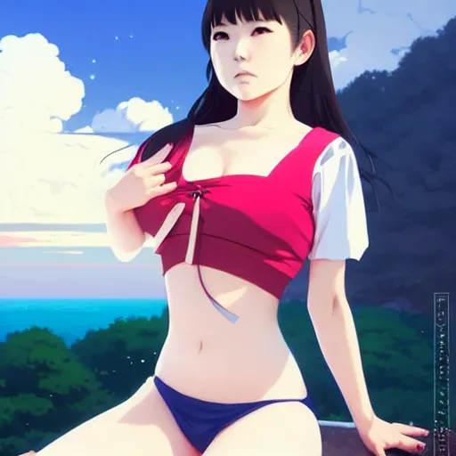 Image similar to a beautiful young japanese hitomi tanaka alluring instagram model in mayan crop top, by ilya kuvshinov and artgerm, aesthetic, gorgeous, alluring, attractive, gapmoe yandere grimdark, trending on pixiv fanbox, painted by greg rutkowski makoto shinkai takashi takeuchi studio ghibli, akihiko yoshida