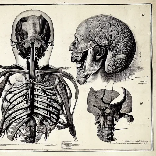 Prompt: illustrations of unusual anatomy by andreas vesalius