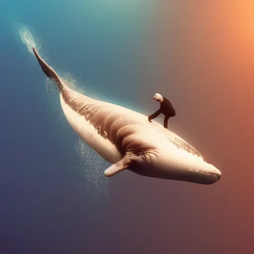 Image similar to a photorealistic whale jumping out of water while smoking a cigar, ultra realistic, octane render