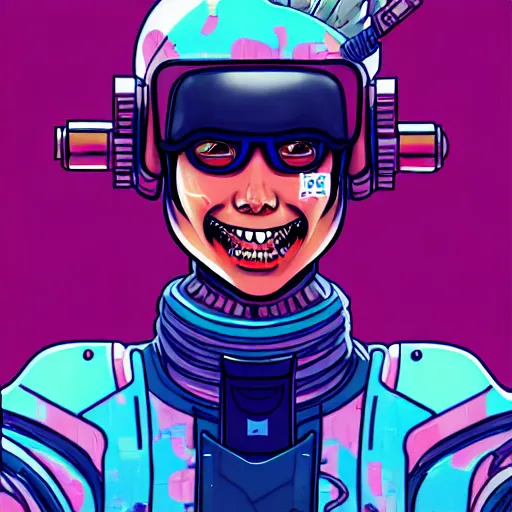 Image similar to portrait painting of cyberpunk chuu kpop cheerful smiling mercenary, sharp focus, award - winning, trending on artstation, masterpiece, highly detailed, intricate. art by josan gonzales and moebius and deathburger