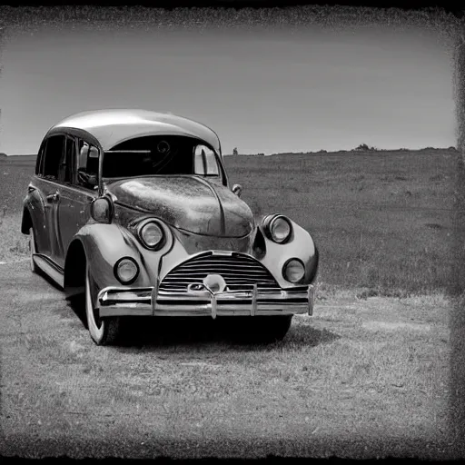 Image similar to old vintage car flyghing, photograph in black and white