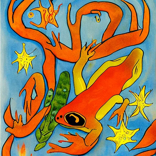 Image similar to fiery salamander alchemical painting