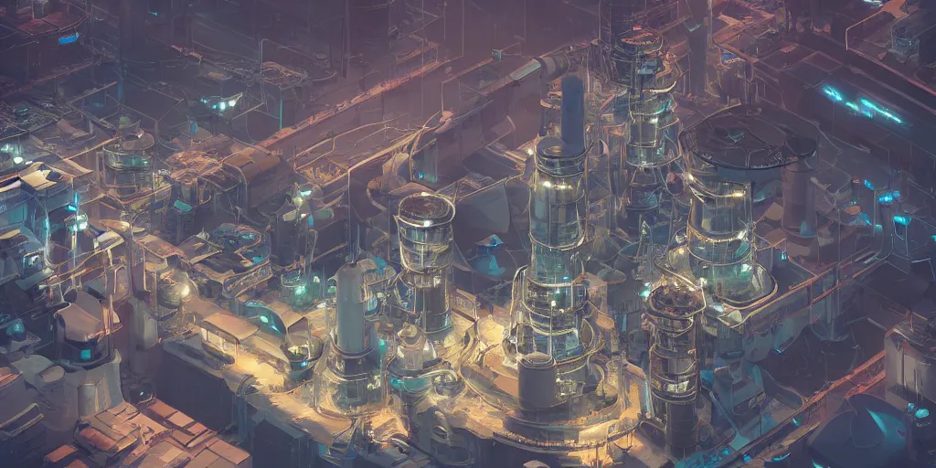 Image similar to aerial view of a futuristic combined cycle powerplant, led lights, high technology, starcraft, dark atmosphere, mattepainting concept Blizzard pixar maya engine on stylized background splash comics global illumination lighting artstation lois van baarle, ilya kuvshinov, rossdraws