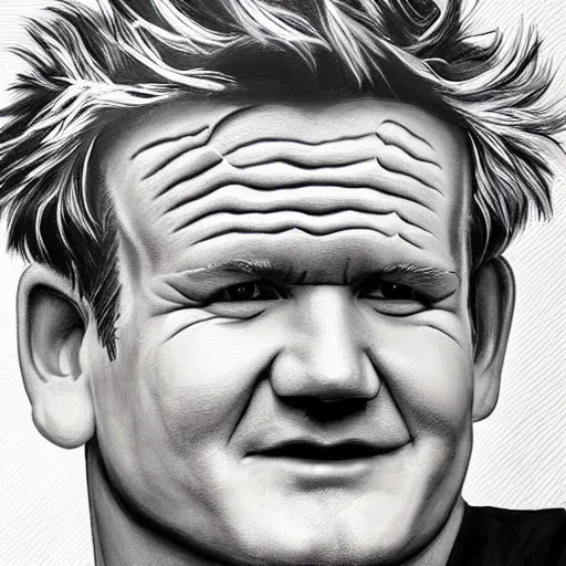 Image similar to a painting of Gordon Ramsey's forehead wrinkles as waves