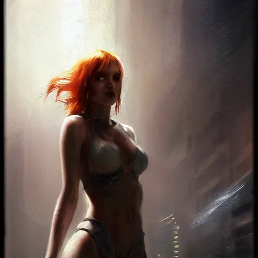 Prompt: bella thorne, hyperrealistic full figure, bladerunner street, art of elysium by frank frazetta and by jeremy mann, fantasy art, photo realistic, dynamic lighting, artstation, full figure poster, volumetric lighting, very detailed face, 4 k, award winning