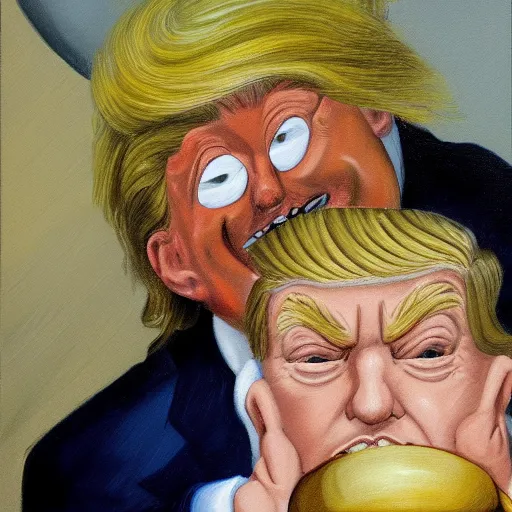 Prompt: a painting Donald Trump like Saturn Devouring His Son, 2d, ultra highly detailed, rococo painting, smooth, sharp focus, artstation, pixiv, art by Francisco Goya