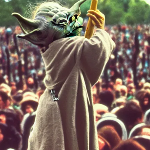 Image similar to yoda performing at woodstock