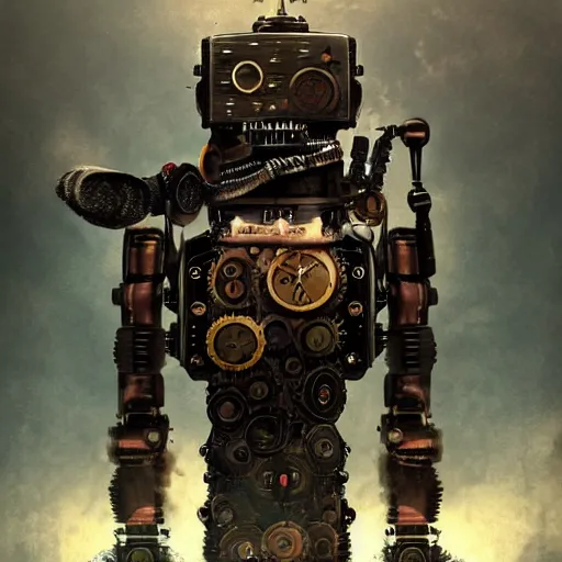 Image similar to Steampunk robot, digital art, detailed, artstation, realistic