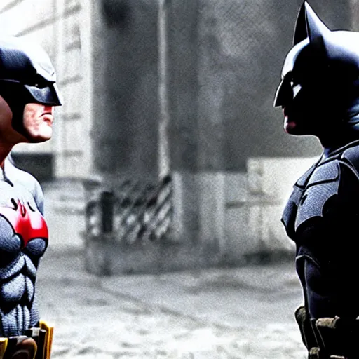 Image similar to batman yelling at robin because he messed up their taxes, movie still,