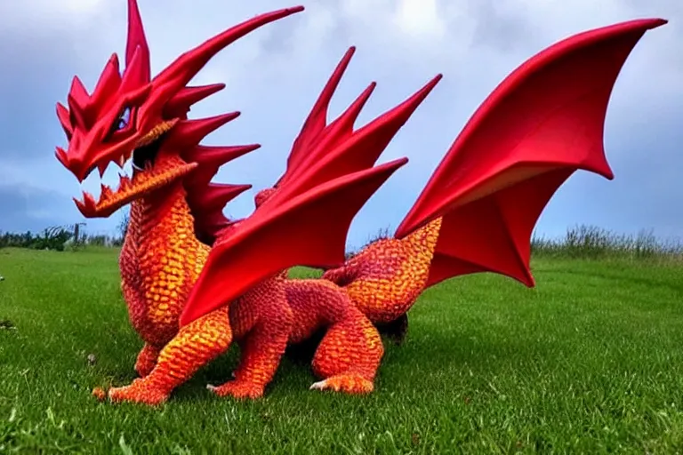 Image similar to real life sharizard pokemon, scaly!!!, gritty!!!, heroic!!!, adorable!!!, playful!!!, happy!!!, cheeky!!!, mischievous!!!, ultra realistic!!!, spring time, slight overcast weather, golden hour, sharp focus