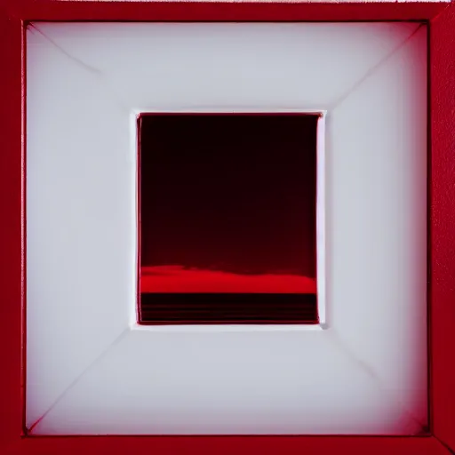 Image similar to a red cube reflected by water in a white room, professional photography, 4k lighting