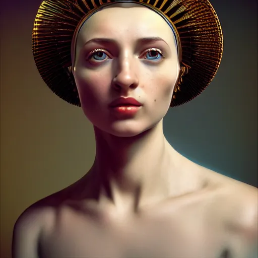 Prompt: hyperrealism photography in caravaggio style quntum computer simulation visualisation of parallel universe sitcom scene with beautiful detailed ukrainian woman with detailed face wearing ukrainian traditional shirt and wearing retrofuturistic sci - fi neural interface designed by josan gonzalez. hyperrealism photo on pentax 6 7, by giorgio de chirico volumetric natural light rendered in blender