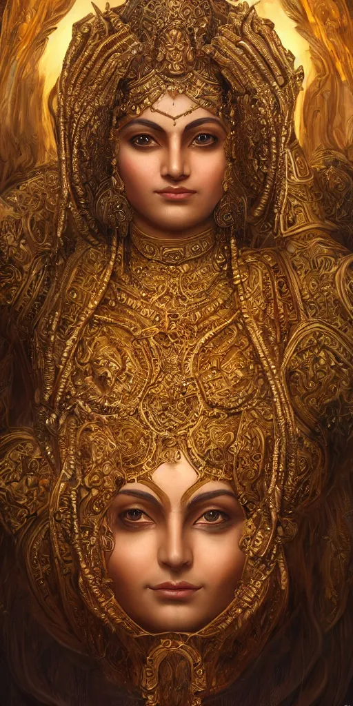 Image similar to goddess of bengal, 3 d model, very coherent symmetrical artwork, unreal engine realistic render, 8 k, micro detail, gold and steel intricate, elegant, highly detailed, digital painting, artstation, smooth, sharp focus, illustration, artgerm, tomasz alen kopera, wlop