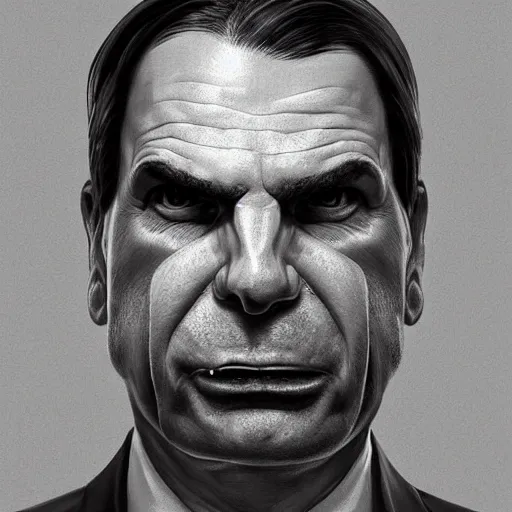 Prompt: Jair Bolsonaro president of Brazil with angry eyes, low angle artwork by Sergey Kolesov