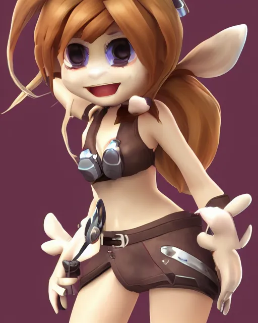 Prompt: female furry mini cute style, highly detailed, rendered, ray - tracing, cgi animated, 3 d demo reel avatar, style of maple story, maple story gun girl, fox from league of legends chibi, soft shade, soft lighting