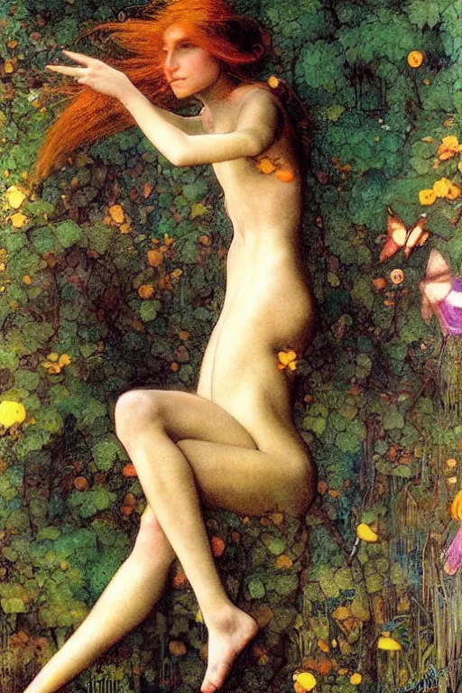 Image similar to a beautiful faerie, golden ratio, detailed, rainbowshift, by maxfield parrish, john william waterhouse, brian froud