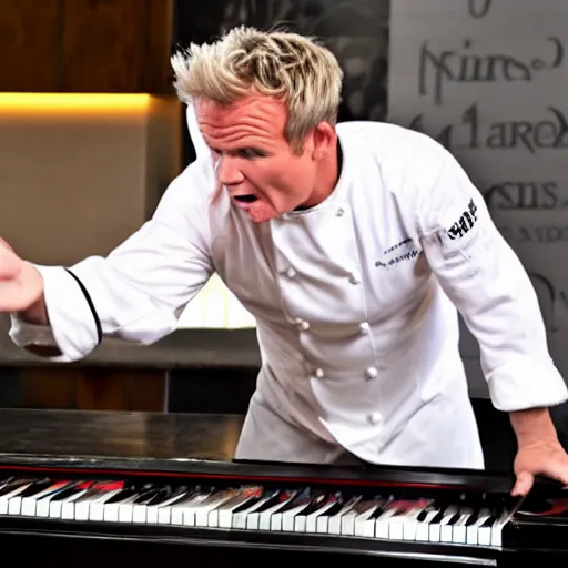 Prompt: gordon ramsey yelling at a piano