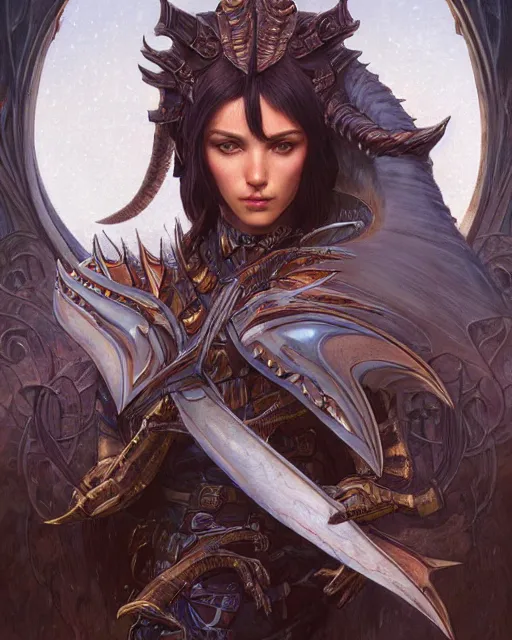 Image similar to Portrait of a draconic humanoid, HD, illustration, epic, D&D, fantasy, intricate, elegant, highly detailed, digital painting, artstation, concept art, smooth, sharp focus, illustration, art by artgerm and greg rutkowski and alphonse mucha, monster hunter illustrations art book