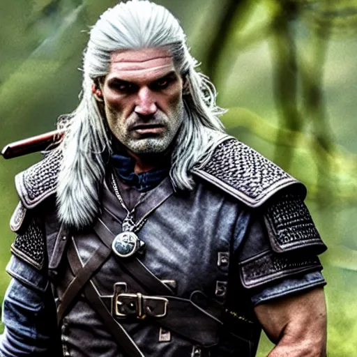 Prompt: still of Geralt as Rambo