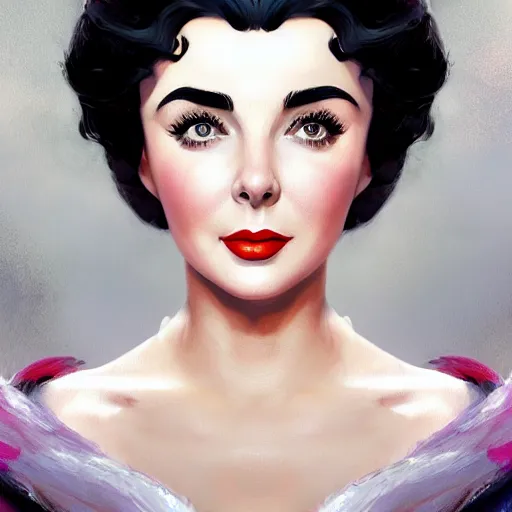 Image similar to elizabeth taylor as snow white, au naturel, hyper detailed, digital art, trending in artstation, cinematic lighting, studio quality, smooth render, unreal engine 5 rendered, octane rendered, art style by klimt and nixeu and ian sprigger and wlop and krenz cushart