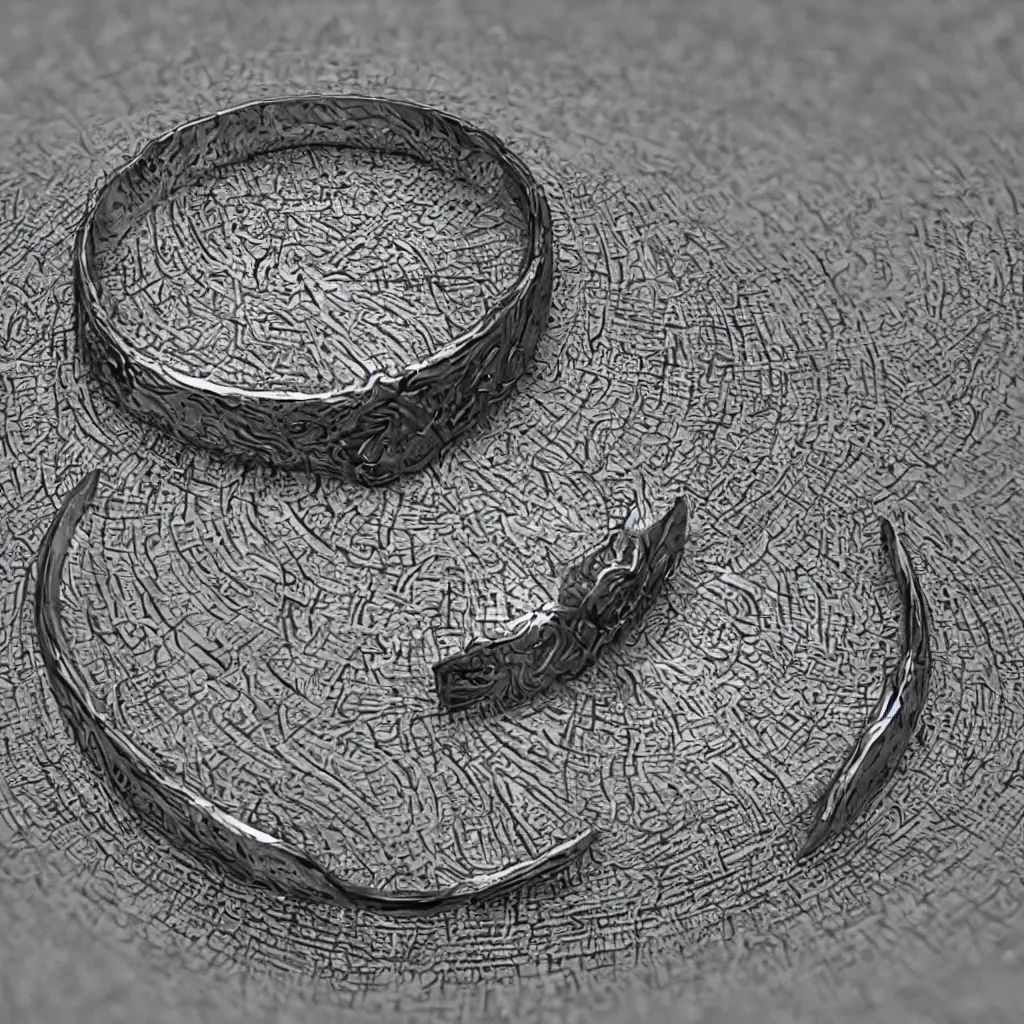 Image similar to the ring from lord if the rings with an imprinted ruler, cm scale imprinted on the inside of the ring, one ring to rule them all, highly detailed, 8 k, trending on artstation, mystic, rpg artwork