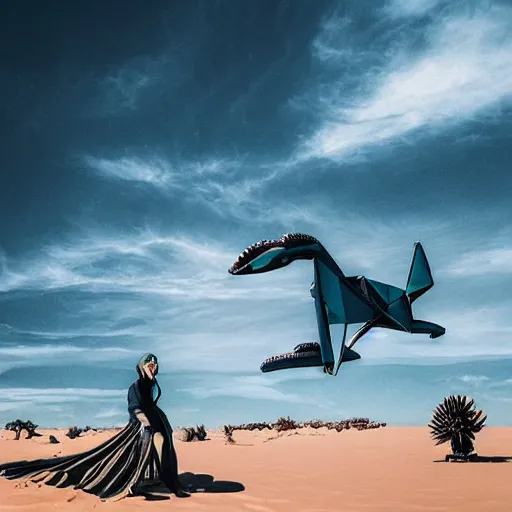 Image similar to 🐋🐳🐉🤖 in desert, photography by bussiere rutkowski andreas roch