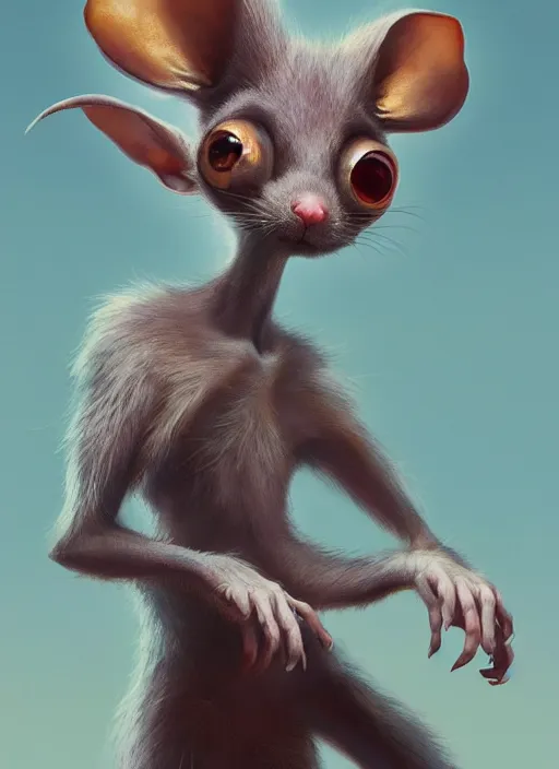 Image similar to a beautiful half body portrait of a cute young anthropomorphic alien rat fursona. big eyes. character design by cory loftis, fenghua zhong, ryohei hase, ismail inceoglu and ruan jia. volumetric light, detailed, rendered in octane