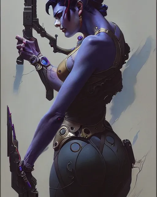 Prompt: widowmaker from overwatch, character portrait, concept art, intricate details, highly detailed by greg rutkowski, michael whelan and gustave dore