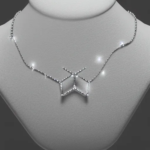 Prompt: a silver constellation necklace pendant, 3 d rendering, in the style of pandora, tiffany, swarovski, van cleef & arpels, cartier, boucheron, bulgari, chaumet, elegant, noble, stylish