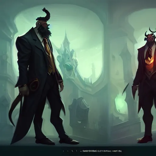 Prompt: concept art of league of legends gentleman from hell, greg rutkowski, trending on artstation, highly detailed, ambient lighting