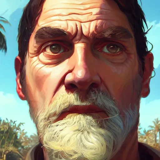 Image similar to highly detailed portrait, homer adams, in gta v, stephen bliss, unreal engine, fantasy art by greg rutkowski, loish, rhads, ferdinand knab, makoto shinkai and lois van baarle, ilya kuvshinov, rossdraws, tom bagshaw, global illumination, radiant light, detailed and intricate environment