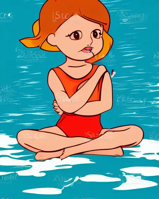 Prompt: a little girl sit beach. clean cel shaded vector art. illustration art by lois van baarle