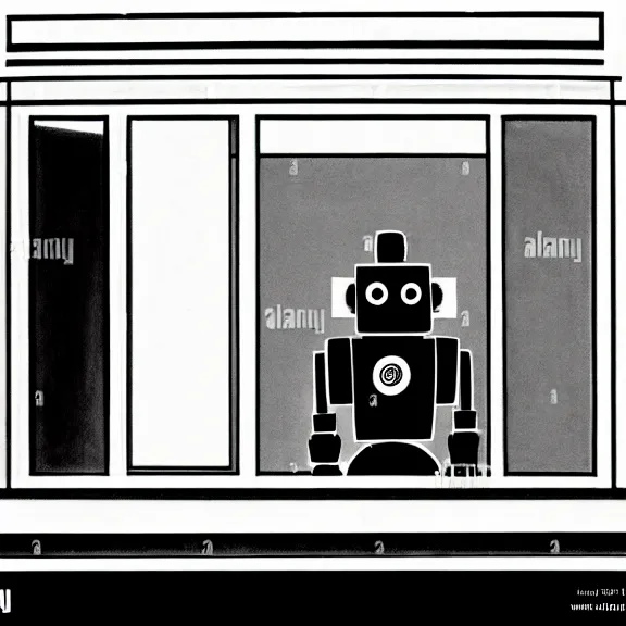 Image similar to illustration of a robot on white background by Edward Hopper, clean lines, close up