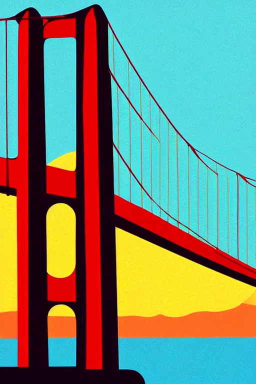 Image similar to minimalist boho style art of colorful golden gate bridge at sunrise, illustration, vector art