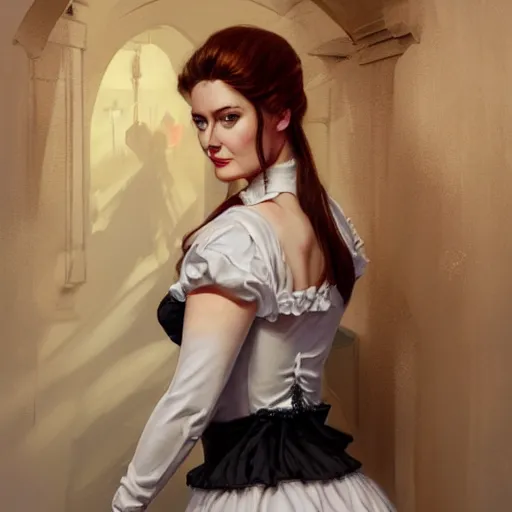 Image similar to a portrait of alexandra breckenridge as a french maid, urban motifs, intricate, elegant, highly detailed, digital painting, trending on artstation, concept art, smooth sharp focus, illustration, art by artgerm and greg rutkowski