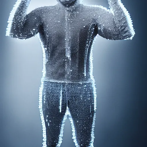 Prompt: ultra detailed photo of a man with many icey arms covering his entire body