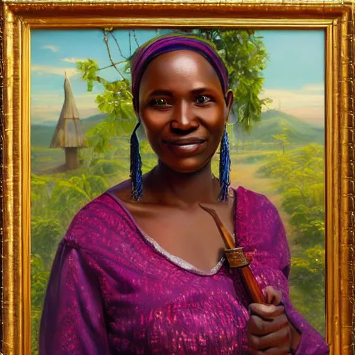 Image similar to portrait of a tanzanian woman ( 3 5 ) from tanzania in 2 0 2 1, an oil painting by ross tran and thomas kincade