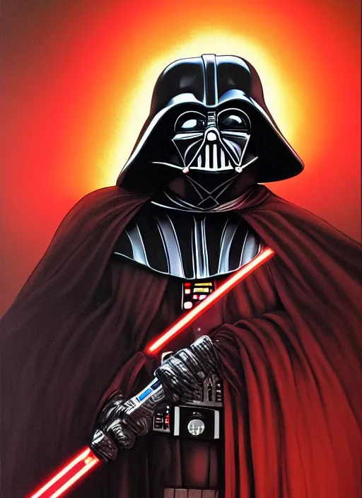 Prompt: a portrait of morbidly obese darth vader illustrated by ron english, trending on artstation, concept art, smooth, sharp focus, illustration, les edwards, ed repka