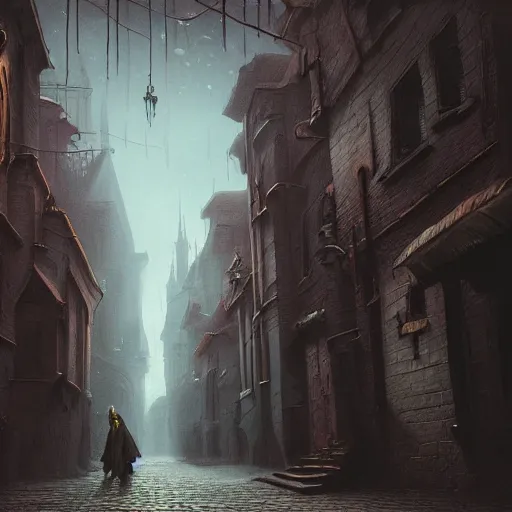 A beautiful painting of a gothic city street similar | Stable Diffusion ...