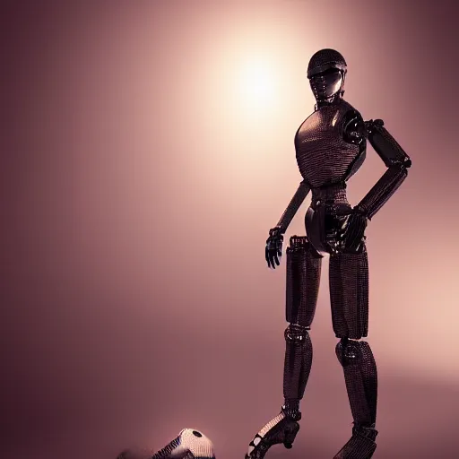 Prompt: humanoid chrome robot designed by h. r. giger - studio photo - backlight - reflections - volumetric fog - color lights, masterpiece, cinematic, hyperdetailed, photorealistic, hyperrealism, octane rendering, depth of field