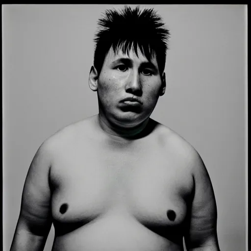 Image similar to a portrait of an overweight lionel messi by nobuyoshi araki