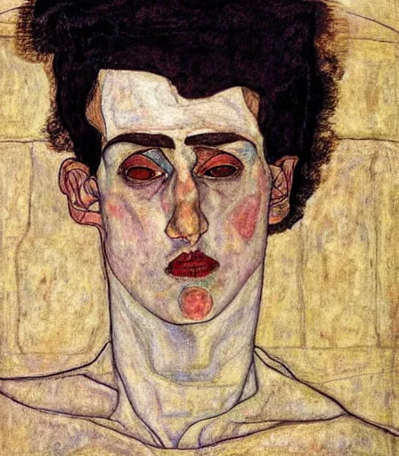 Prompt: portrait of a handsome non binary criminal lost in thought, by egon schiele, intense desire, high quality, high detail