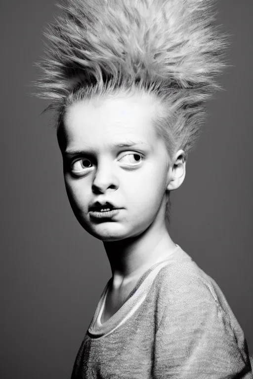 Prompt: studio portrait of girl that looks excactly like lisa simpson, lookalike, wears the same exact clothes, as if lisa simpson came to life, soft light, black background, fine details, close - up, award winning photo by martin schoeller