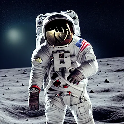 Image similar to astronaut on the moon facing the earth, beautiful dynamic lighting, cinematic, extremely high detail, photo realistic, cinematic lighting, post processed, artstation, 8 k