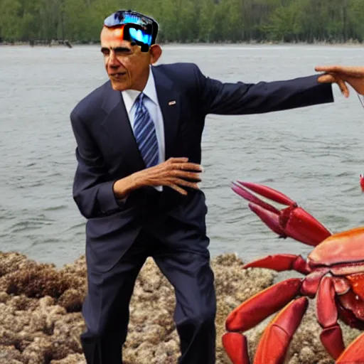 Prompt: obama as a crab, raving