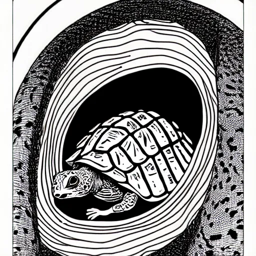 Prompt: mouse in an empty tortoise shell, horror, intricate details, highly detailed. art by junji ito