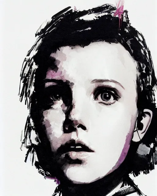 Prompt: portrait of millie bobby brown by yoji shinkawa, dark lighting